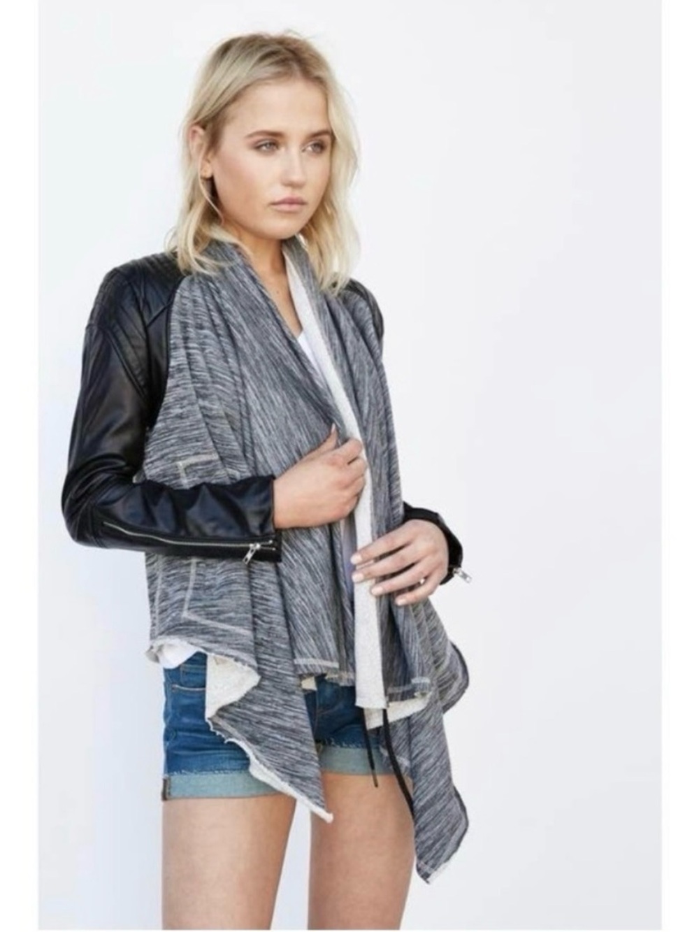 Women’s BLANKNYC Mixed-Media Drape Front Jacket size XS